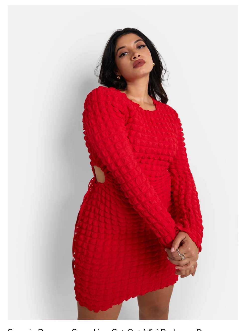 Scorpio Popcorn Smocking Cut Out Mini Bodycon Dress